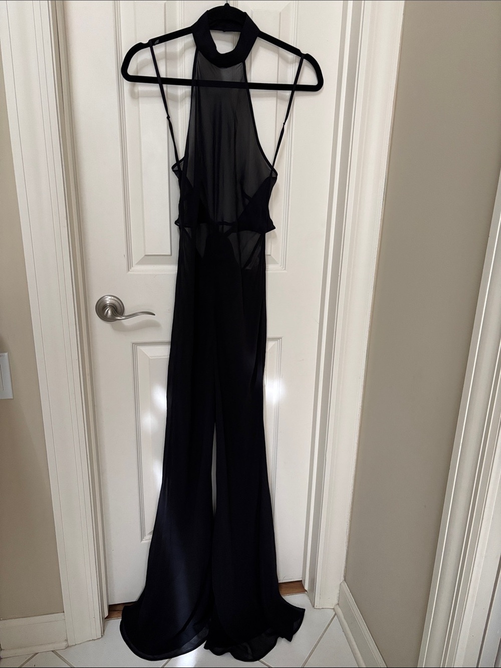 Victoria's Secret Black Sheer-Halter Wide-Leg Romper Jumpsuit